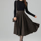 Classic Plaid Midi Skirt Dark Brown Wool – High-Waisted Circle – 6396
