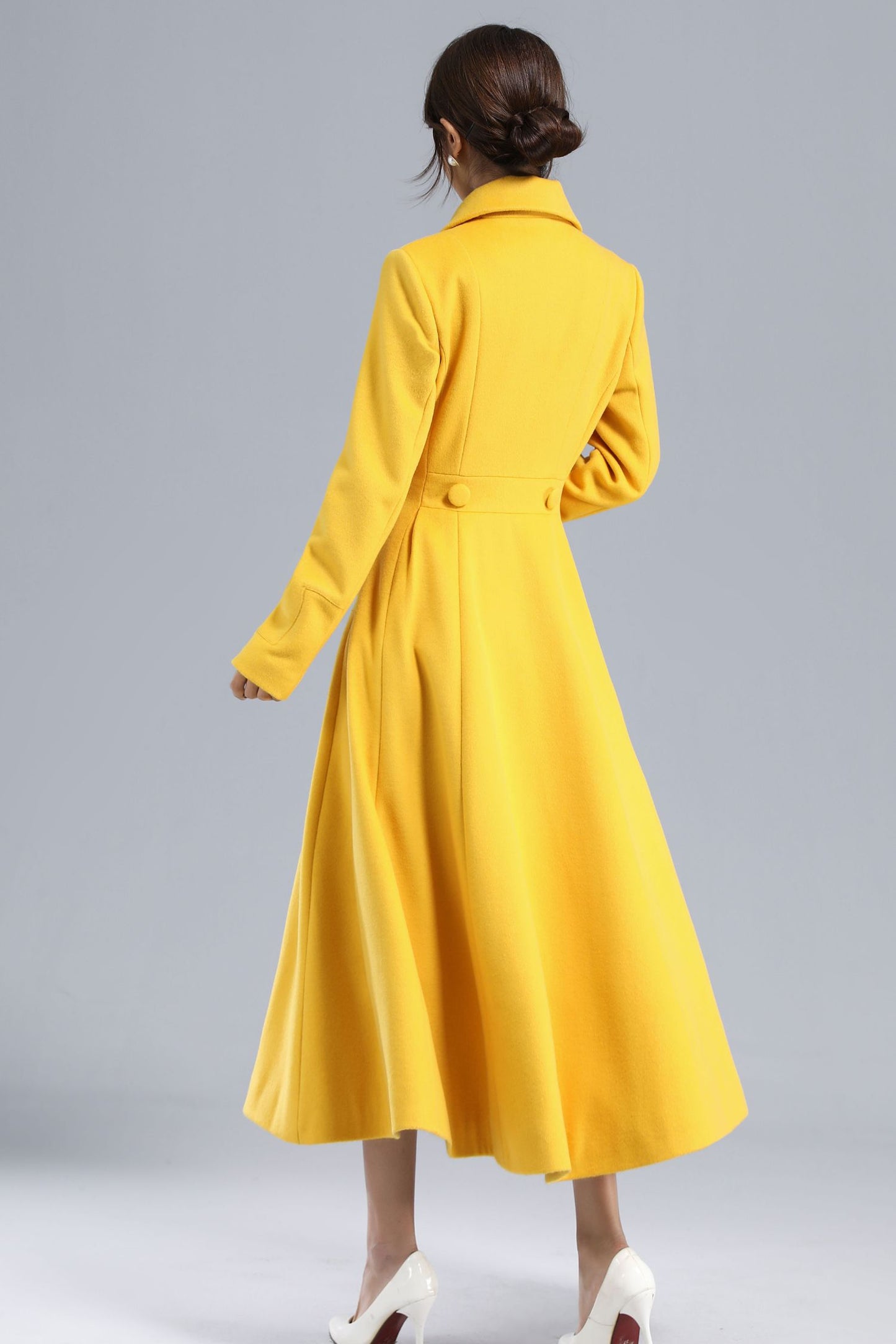 Yellow Winter Long Wool Coat Women 3234