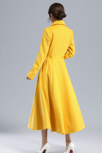 Women’s Yellow Wool Coat – Handmade Long Tailored Overcoat 3234