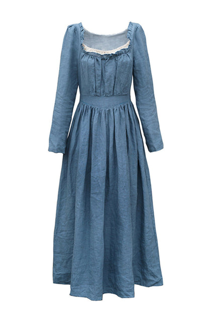 A line long sleeves spring linen dress HY0036