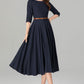 Fit and flare navy swing linen dress women 4906