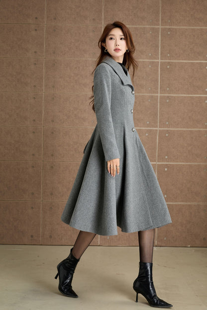 Fit and flare gray winter wool coat 5367