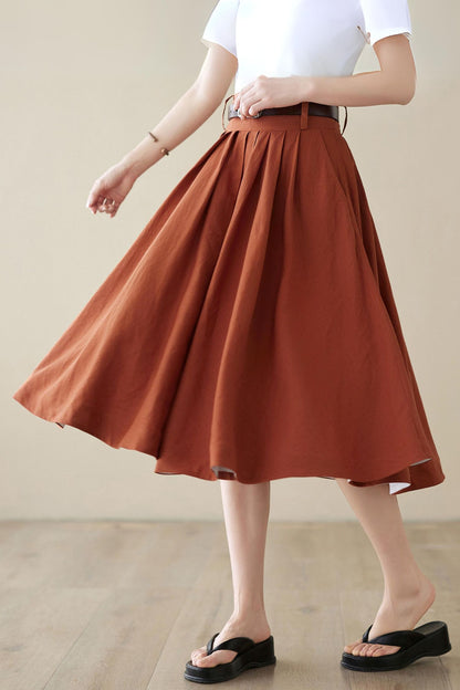 Linen Full Circle Skirt with Pockets 4973