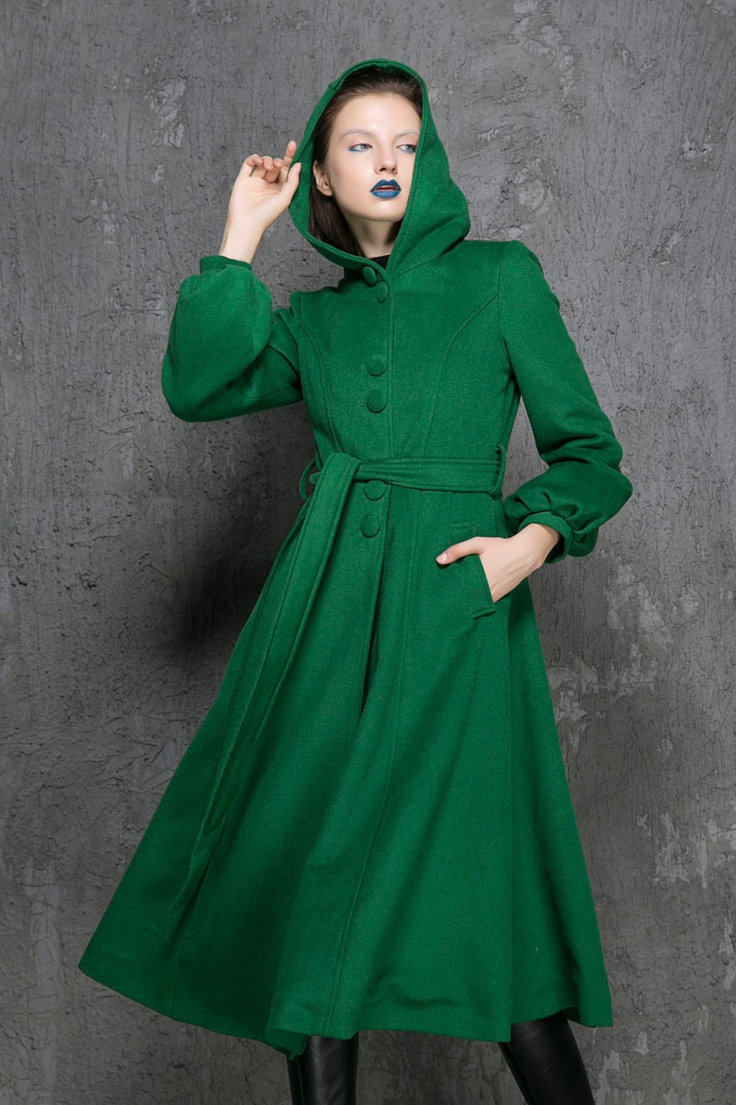 Maxi swing wool coat in Green 1347#