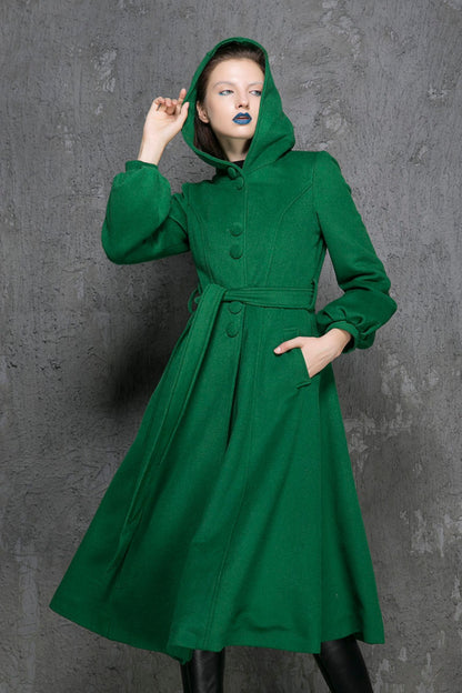 Maxi swing wool coat in Green 1347
