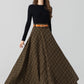 High waisted plaid winter long wool skirt 4666