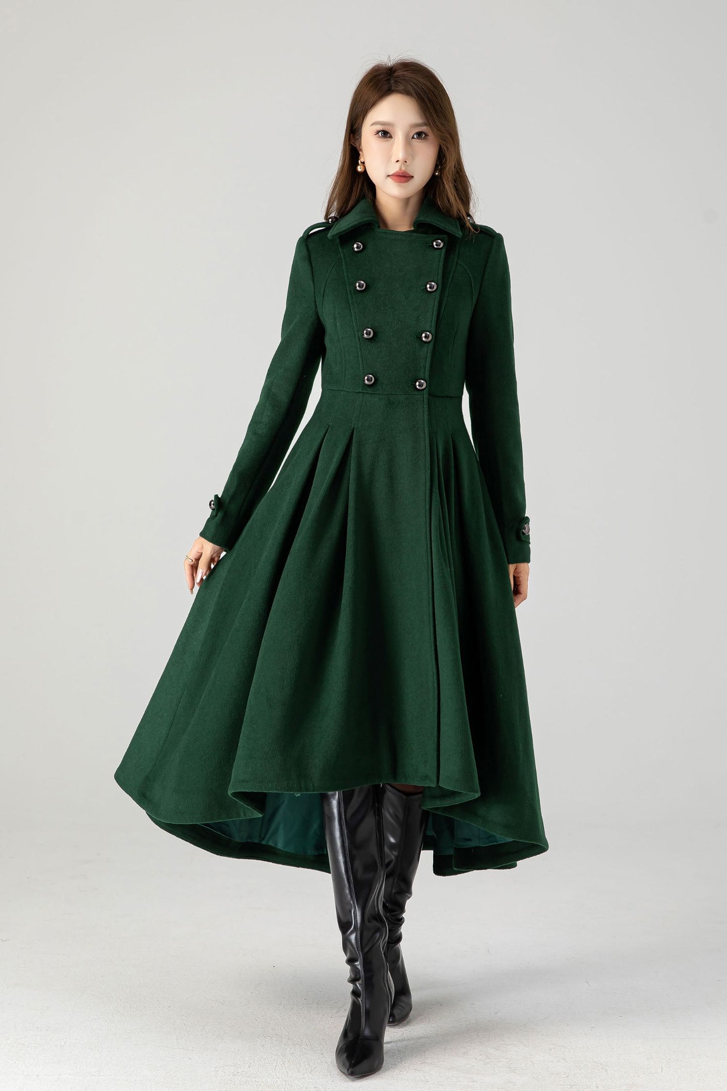 Vintage inspired green long wool coat 4604