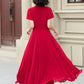 Red v neck prom summer swing chiffon dress 5174