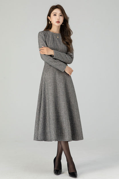 A-Line winter gray wool dress 4548