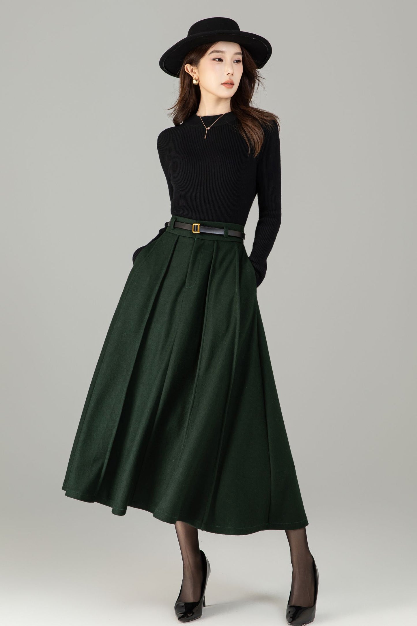 Vintage Handmade Wool Maxi Skirt – A-Line Winter Elegance | Xiaolizi 6497