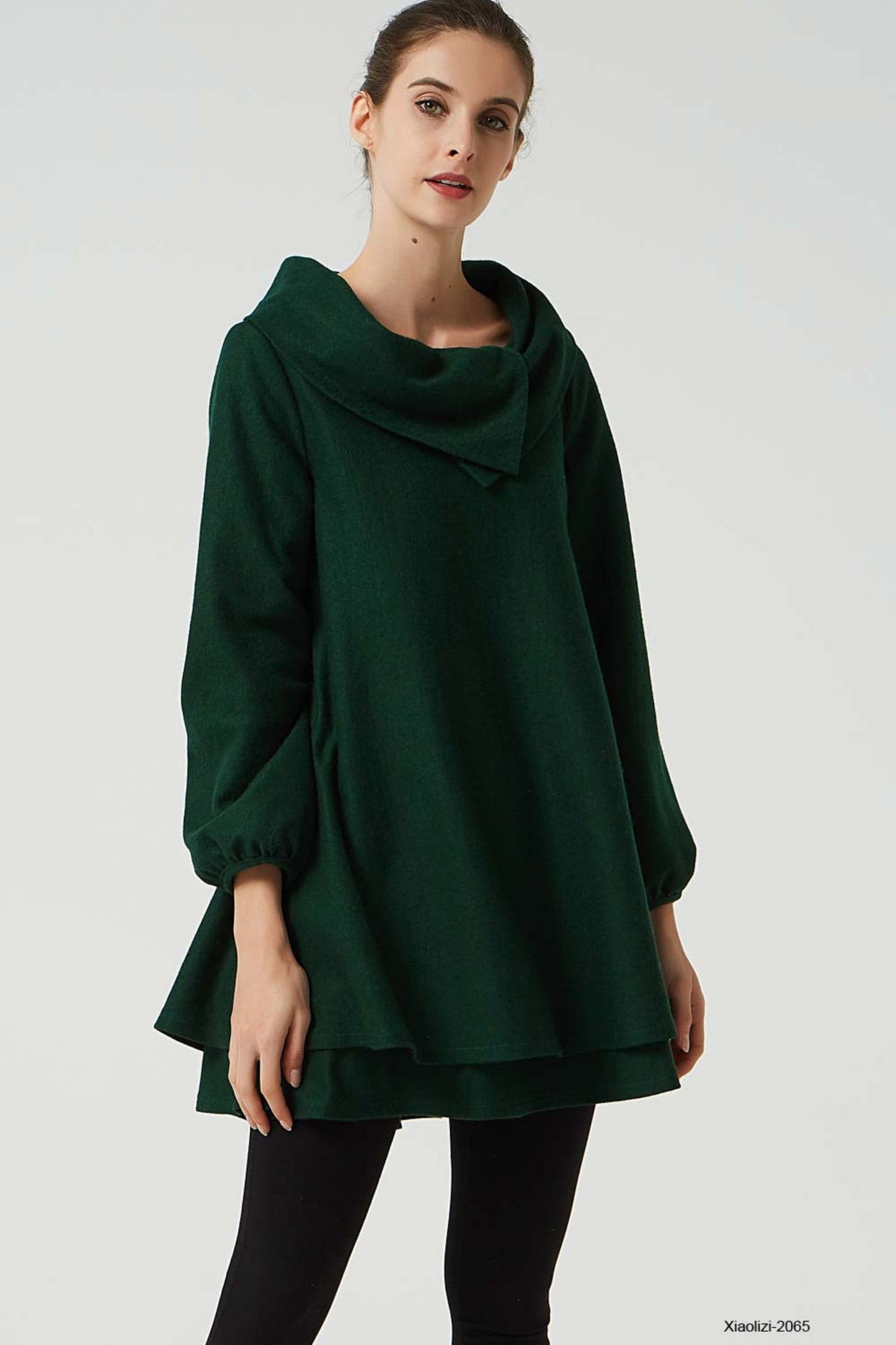 green wool tunic dress, loose fitting dress 2065