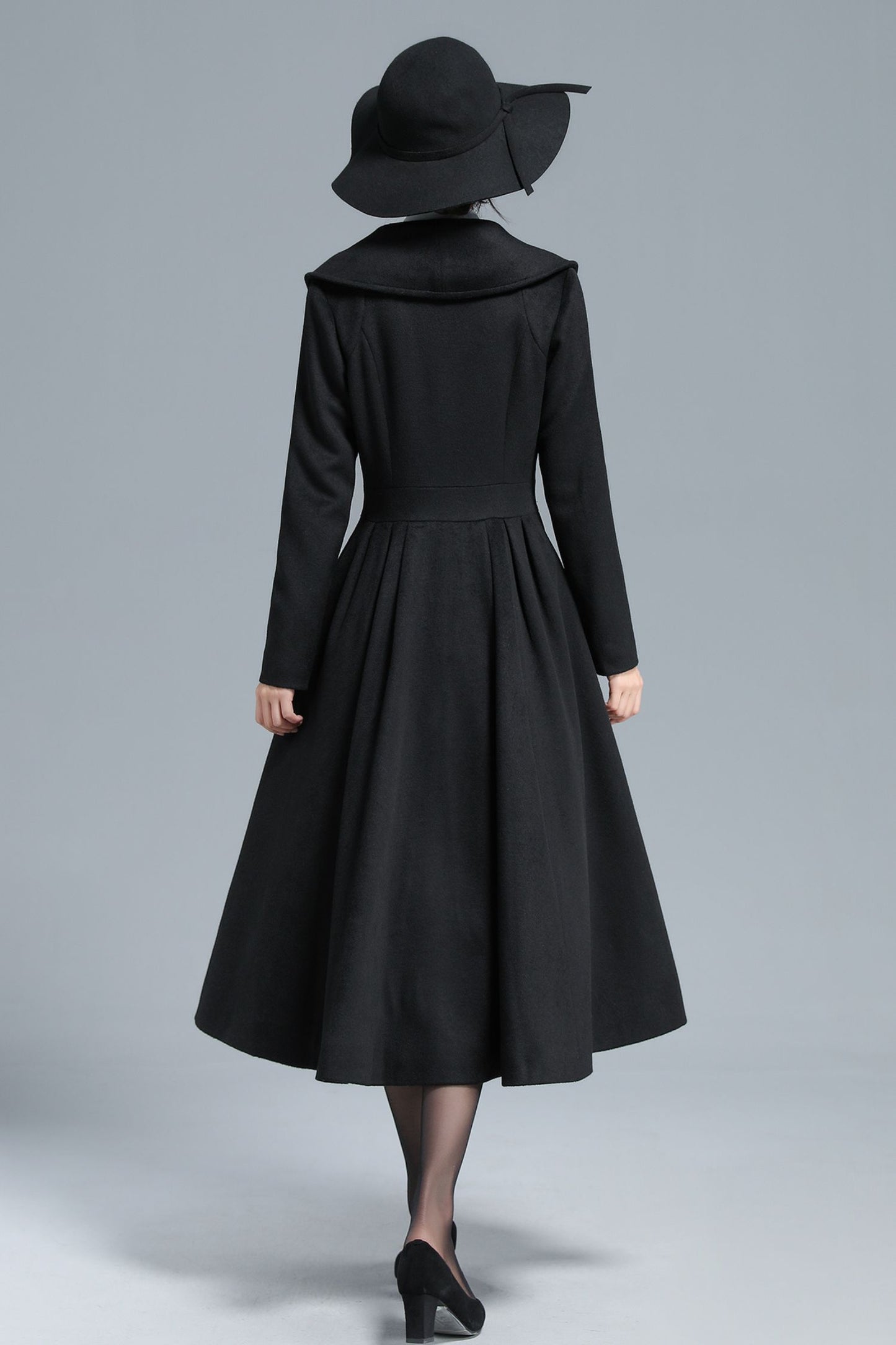 Vintage Inspired Black Long Wool Princess Coat 3130#