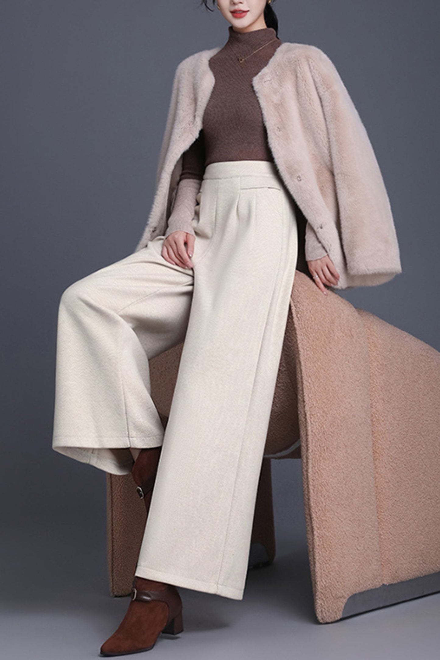 Wide leg wool pants with pockets 6229