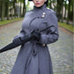 Grey Long Winter Wool Coat Women 2408