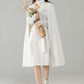 White Wool Cape Coat – Elegant Belted Winter Dress Coat | Xiaolizi 6575