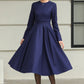 Blue swing winter wool dress women 6506