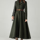 Army Green Herringbone Wool Coat – Elegant A-Line Maxi Winter Coat | Xiaolizi 6574