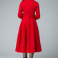 Red Fit and Flare Wool Long Winter Coat Women 1846#