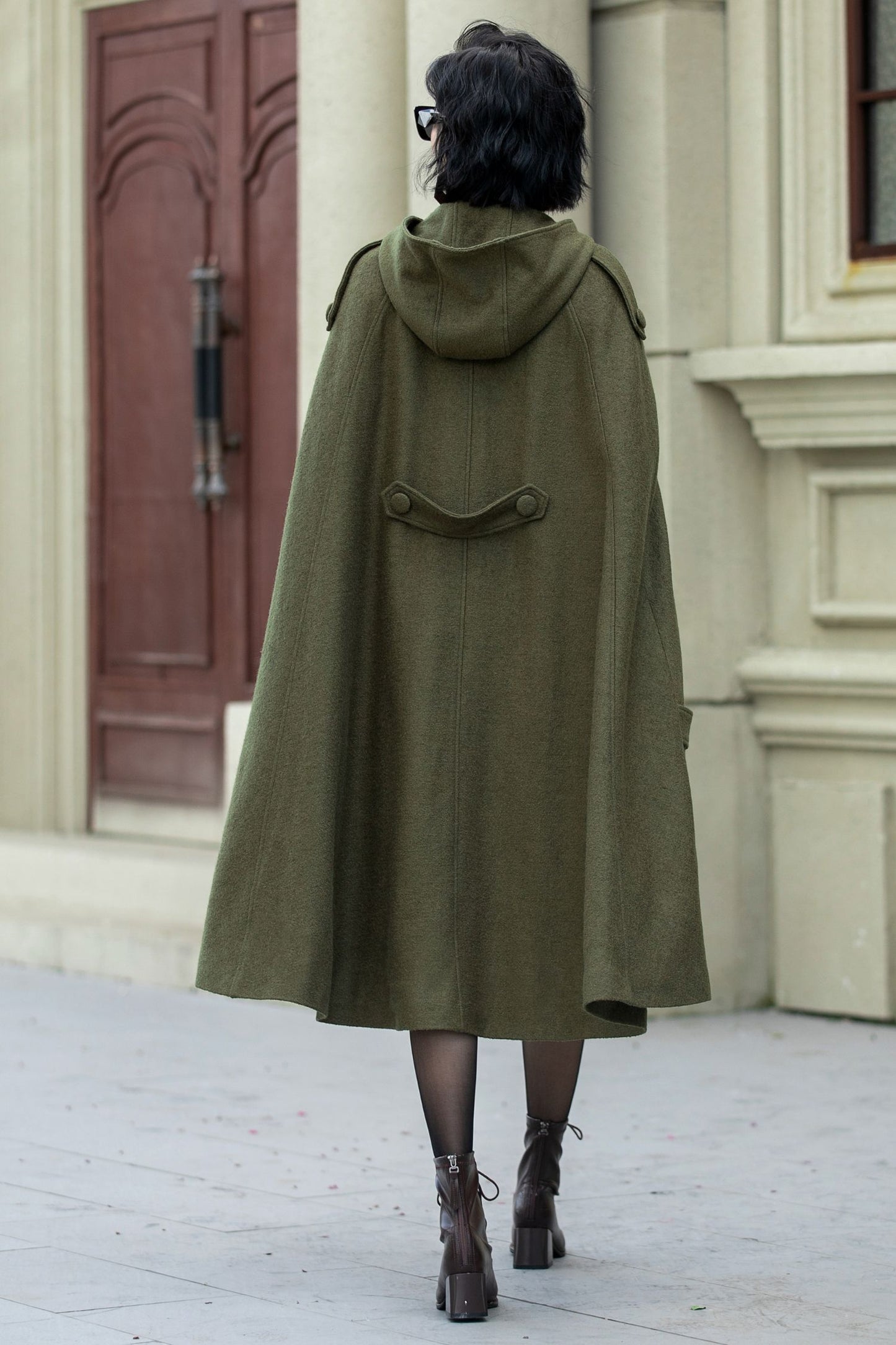 Military green wool winter cape coat 5351