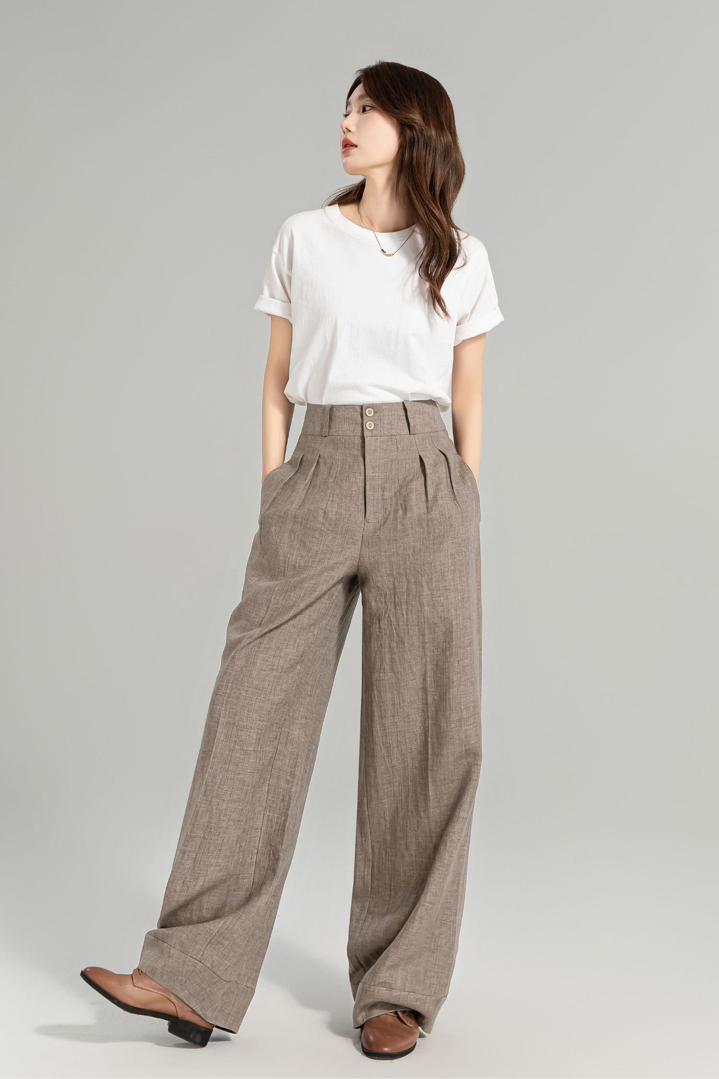 Wide leg long linen pants for women 4964