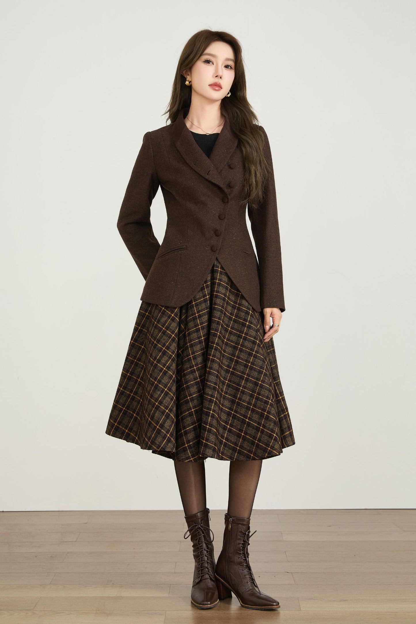 Brown short winter wool coat women 5566