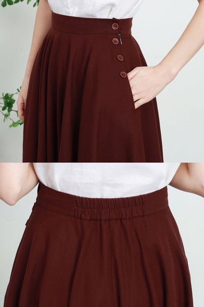 1950s Brown Linen Full Circle Skirt 5736