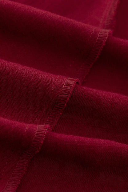 Burgundy Linen Maxi Dress - High Waisted, Flowing Silhouette 4924