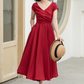 Versatile Linen Midi Dress in Vibrant Red 5831