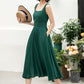 Stylish Deep Green A-Line Linen Suspender Dress with Square Neckline 5860