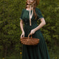 Green summer short sleeves Linen Dress 5199