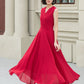 Burgundy sleeves summer prom chiffon dress 5173