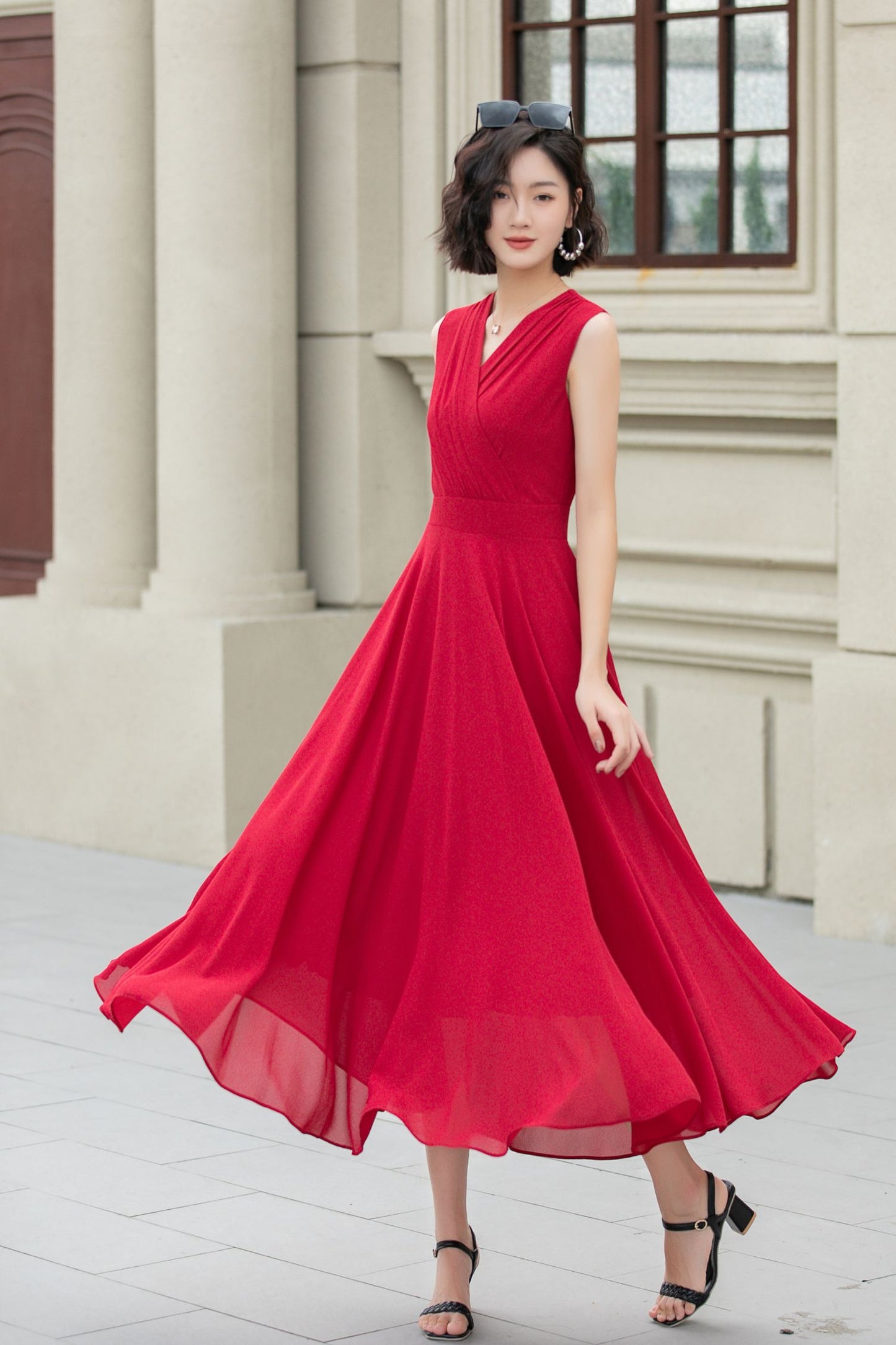 Burgundy sleeves summer prom chiffon dress 5173