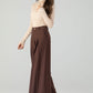 Brown wide leg long wool pants women 4554