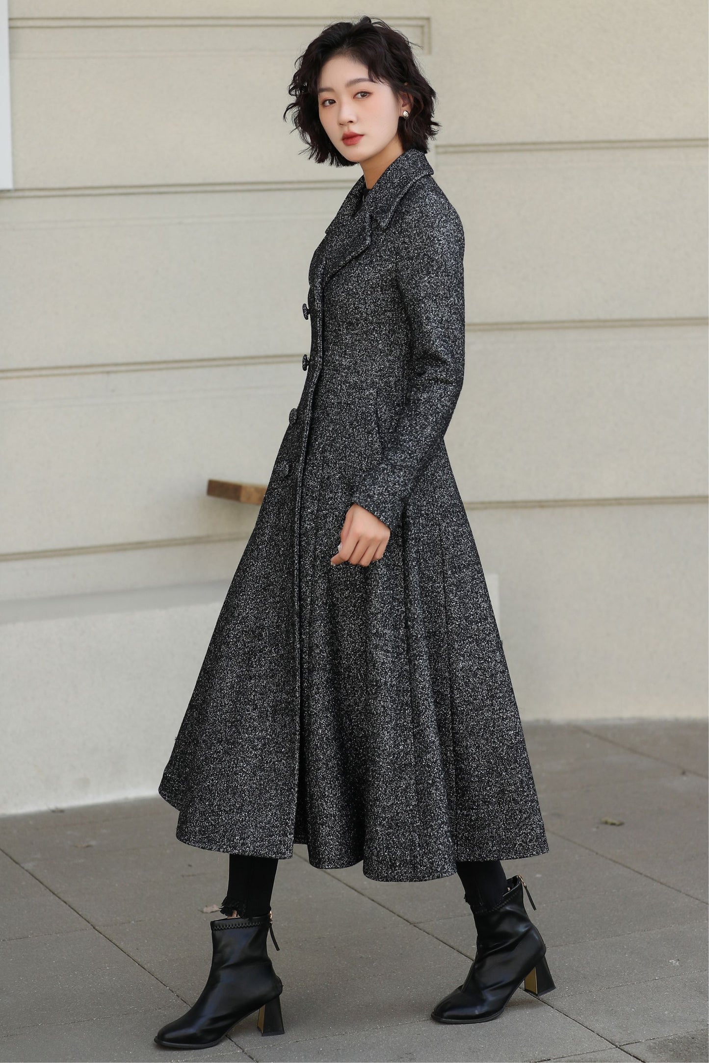 Long Wool Swing Coat – Vintage 1950s Double Breasted Overcoat 6528