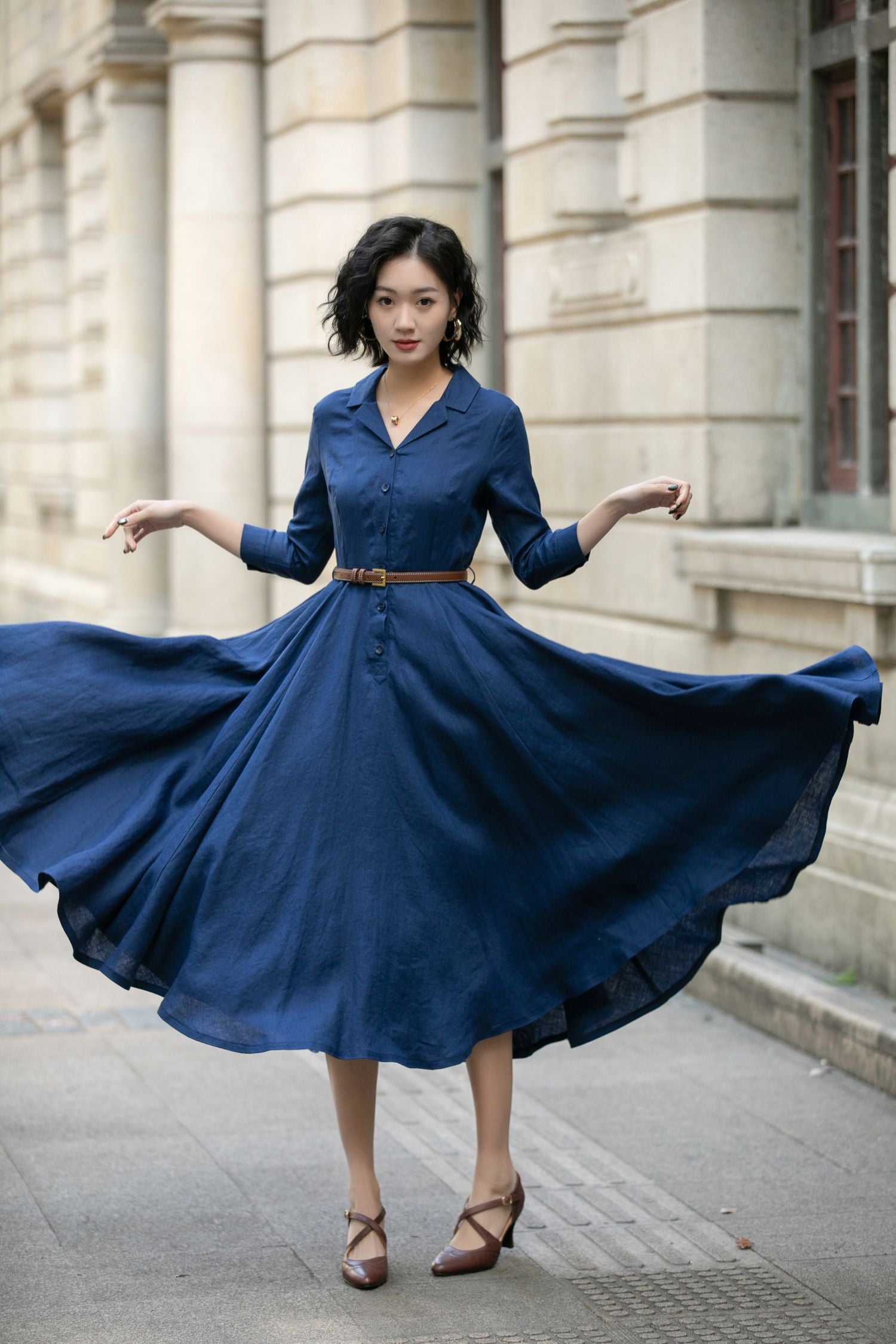 Simple Navy Linen Dresses NAVY BLUE DRESS Modest Linen Dress, Women Linen Dress, Linen Simple Navy Linen Dresses NAVY BLUE DRESS Modest Linen Dress, Women Linen Dress, Linen