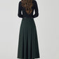 Dark green pleated midi wool skirt 4532