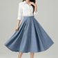 Blue Wool A-Line Midi Swing Skirt – High Waist Winter Skirt with Buttons 6566