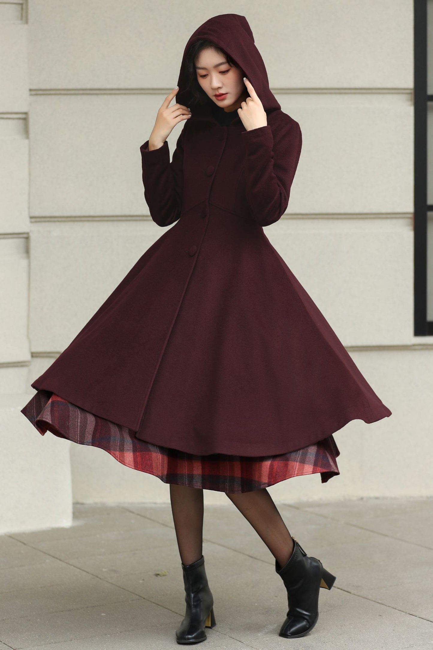 Winter Wool Swing Coat – Vintage Button Front Overcoat 6531