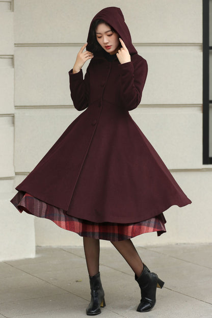 Winter Wool Swing Coat – Vintage Button Front Overcoat 6531