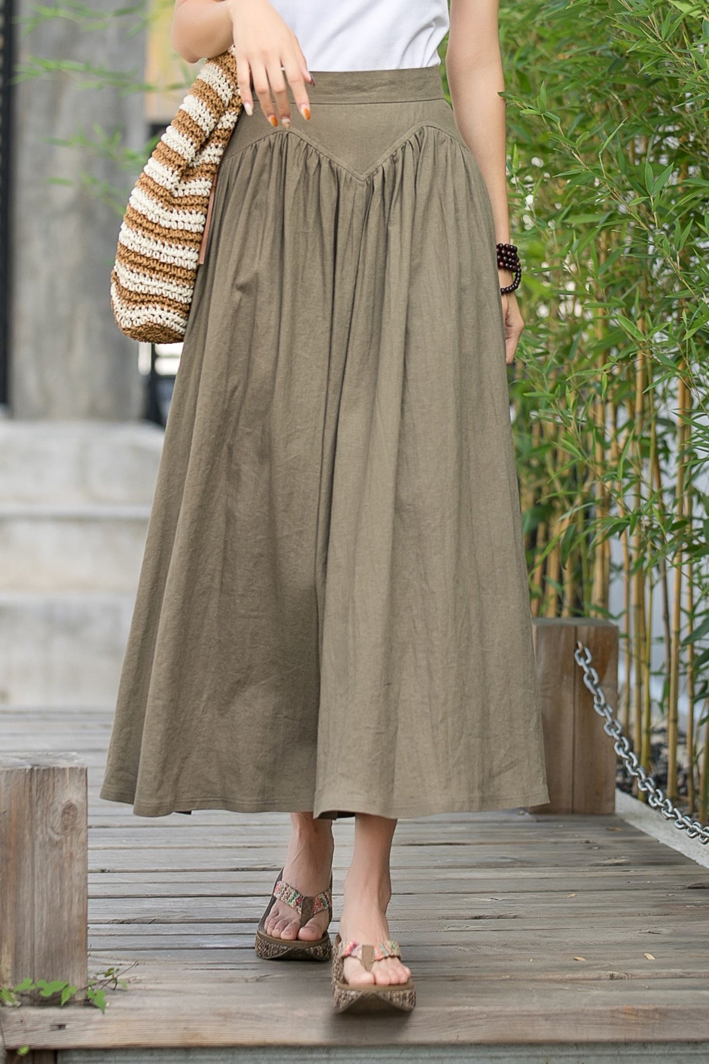 Pleated a line summer linen skirt 2878