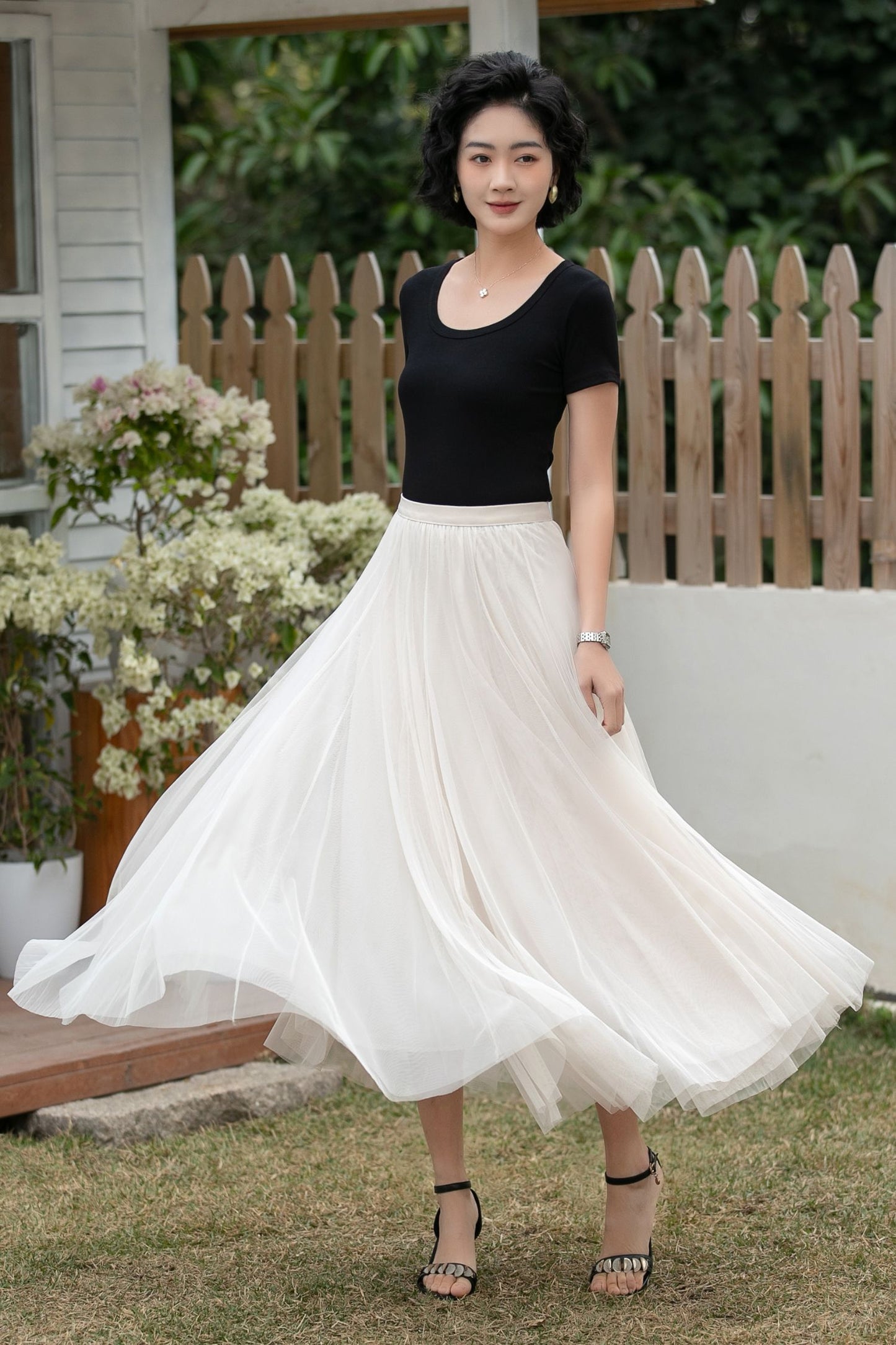 Xiaolizi Apricot Tulle Maxi Skirt – Vintage Full Circle 6698