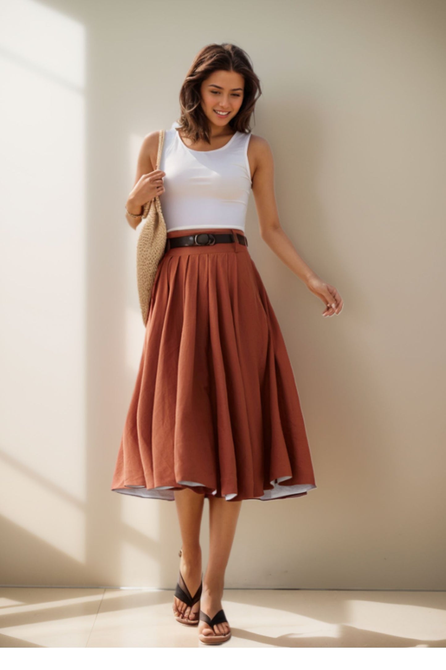 Linen Full Circle Skirt with Pockets 4976