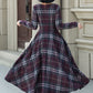 Handmade Swing plaid midi wool dress women 5308