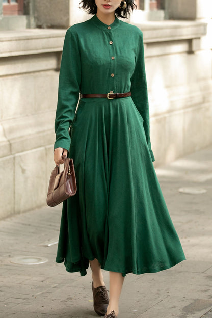 Long Sleeve A-Line Midi Dress 5676 - XS #CK2400581