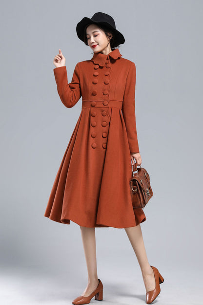 Handmade Caramel Wool Coat – Vintage Princess Winter Maxi Overcoat 3164