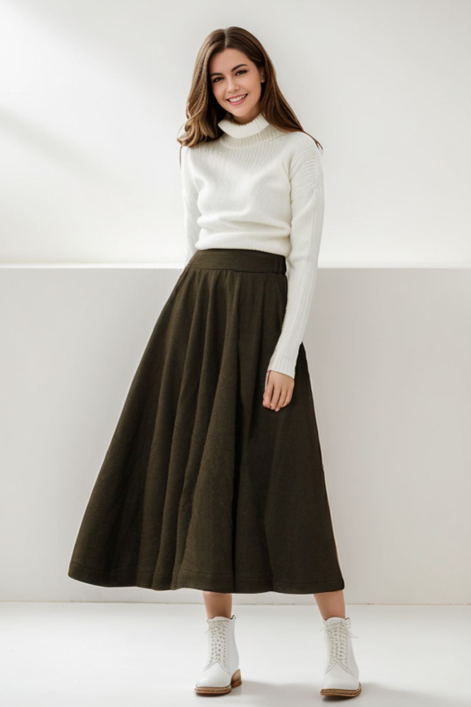Fit and flare winter long wool skirt 5186