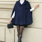 Blue Hooded Wool Cape Coat Women 5353