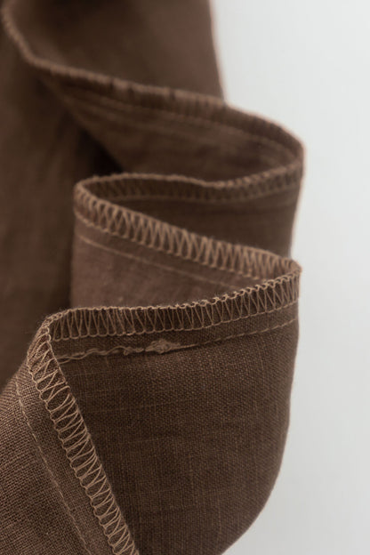 Brown Linen Wide Leg Pants - High Waisted Pleated Detail 4918
