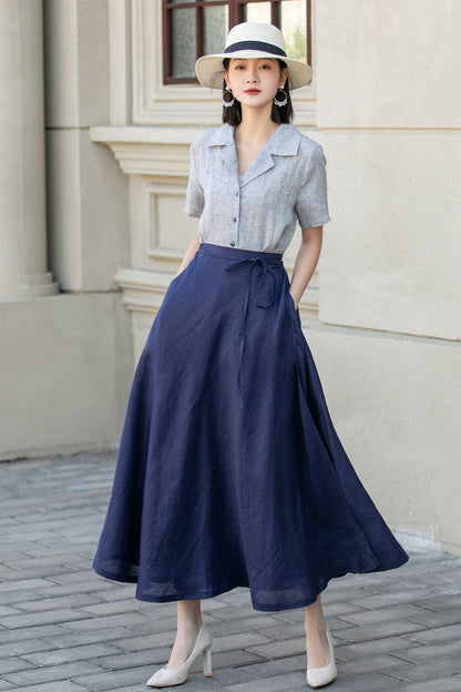 A line swing wrap summer linen skirt 4903