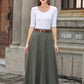 Green A Line Maxi  Linen Skirt with Pockets  2784